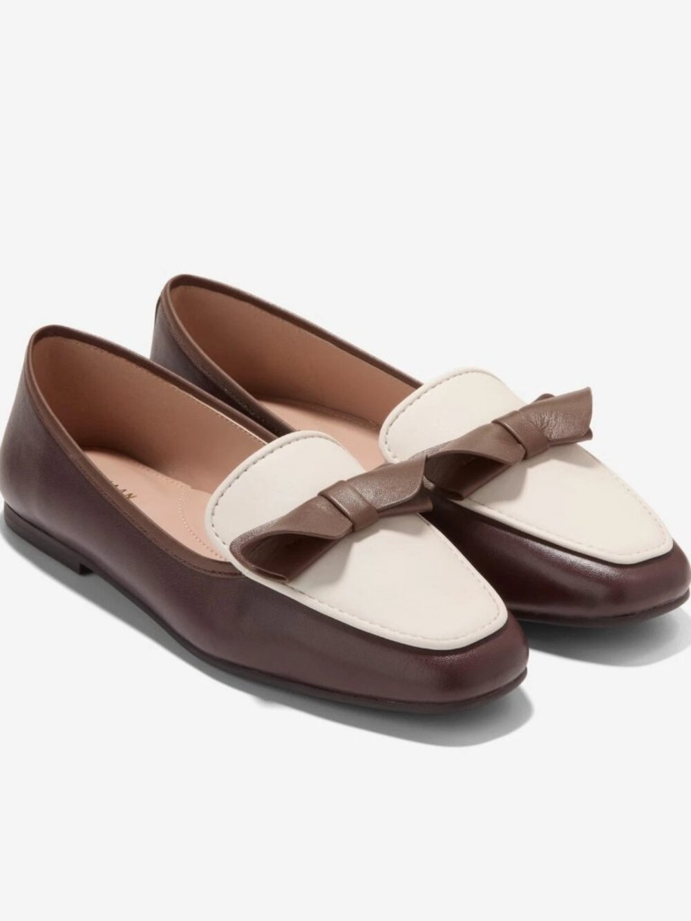 Cole Haan Payson Soft Bow Loafers Womens Size 8 Brown Ivory Leather W37501 NWOB
